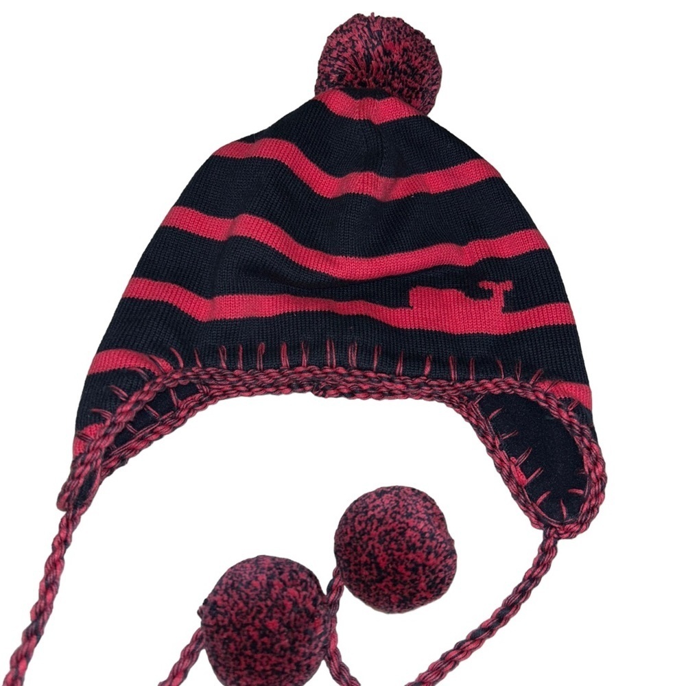 Women Vineyard Vines Pink/Navy Winter ear flap Pom Pom beanie hat